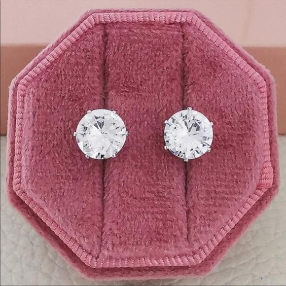 925 STERLING SILVER DIAMOND STUD EARRINGS, WONDERFUL EARRINGS, WOW EARRINGS - Picture 3 of 5